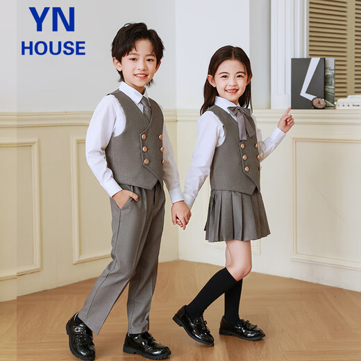 衣诺坊儿童西服马甲套装男童演出服灰色礼服 高级灰：马甲套装 130CM