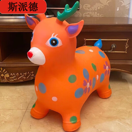儿童充气跳跳跳马加大加厚稳固小鹿坐骑马音乐宝宝卡通独角兽玩具 C款【音乐款】橙色鹿-送充气泵