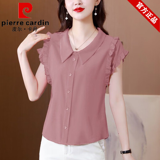 
Pier Cardin brand women's doll collar short-sleeved chiffon shirt in summer new fashionable and fashionable solid color versatile loose shirt 6218 leather pink M Recommended 100 Jin [Jin equals 0.5 kg] below