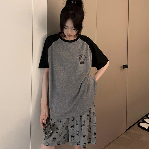 Opeodly夏季睡衣女薄款学生甜美短袖短裤两件套夏天宽松可外穿休闲家居服 684背带熊 L 【建议98-112斤】