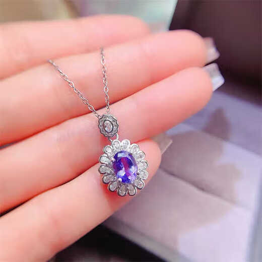 Iosn Natural Tanzanite Pendant Women's 925 Silver Inlaid Blue Gemstone Necklace Clavicle Chain Fashion Full Diamond Temperament Gift