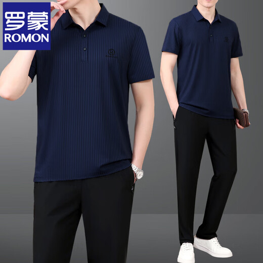 Romon Dad Summer Anzug Vater Sommereiseis Seiden kurzärmeligte T-Shirt mittleren Alters und ältere Gelegenheitssportnetz-Anzug Männer Schnell trocken 753 Schwarz [kurze Ärmel + Hosen] xl