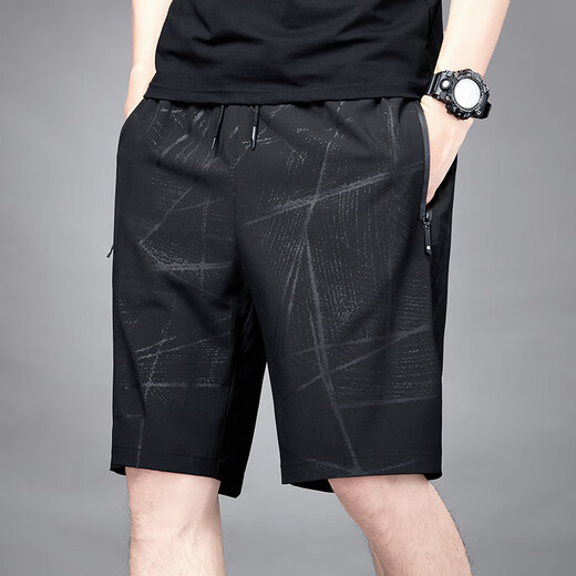 Yu Zhaolin (YUZHAOLIN) five-quarter pants men's summer ice silk thin quick-drying breathable casual loose plus size sports shorts beach pants 7029 black M 80-100Jin Jin equals 0.5 kg