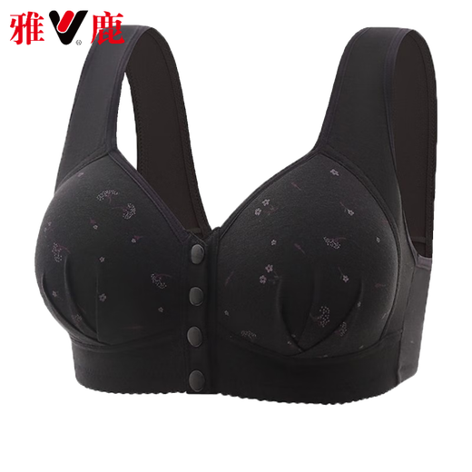 雅鹿高档中老年人妈妈厚款前扣文胸大码棉质内衣女薄款聚拢美背文胸 紫色单件 S 3895-110斤