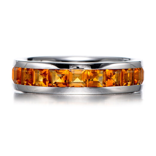 JIYAO wide-faced square natural citrine 925 silver ring for men and women, full circle of gemstones, all handmade, can be used as a pendant, 1 gram