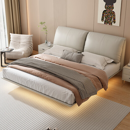 München aufgehängtes Bett, Doppelbett 1,8 Meter 2 Meter leichte Luxus -Leder -Hauptschlafzimmer, großes Bett, Hochzeitsbett, Lederbett 681