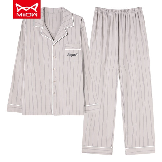 Catman Miiow Spring and Automne Pyjamas for Men Cotton Pure Cotton Lutte Large Taille pantalon à manches longues décontractées Le style d'été et d'hiver peut être porté à l'extérieur pour les vêtements à domicile omm12004 L (recommandé 100-130jin [Jin est égal à 0,5 kg]))
