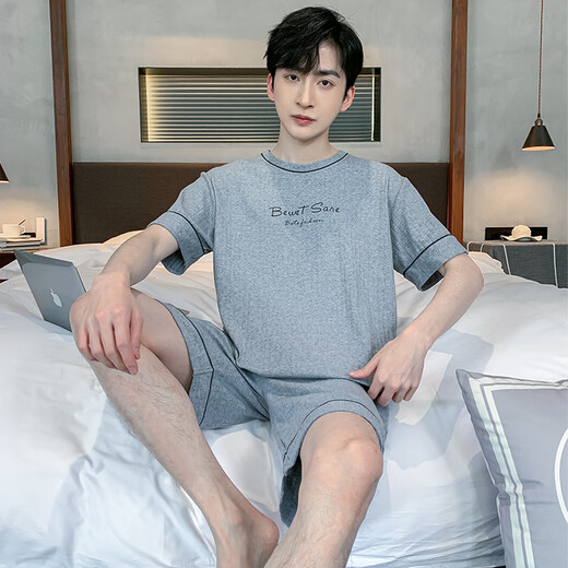 yookdd男士睡衣2024新款纯棉短袖短裤薄款夏季休闲款两件套家居服大码 9928# L [建议100-120斤]