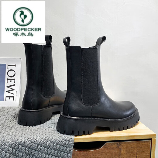 Pecker En cuir chaussures Martin Boots masculin printemps et automne Nouveau homme à mi-haut haut de chaussures en cuir bottes de travail de style coréen British Style Boots en cuir courte 3522 noir 42