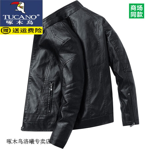 啄木鸟（TUCANO）皮衣外套男士2024秋冬季潮牌加绒款机车皮保暖夹克衣服痞帅男装 9923#黑色 常规 XL 125-140斤