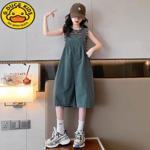 
G.DUCKKIDS Little Yellow Duck Girls Set Summer Thin Style Soft Denim Overalls Medium Large Children's Fashionable Strap Shorts Trendy Single Vest 170 Default Size 3