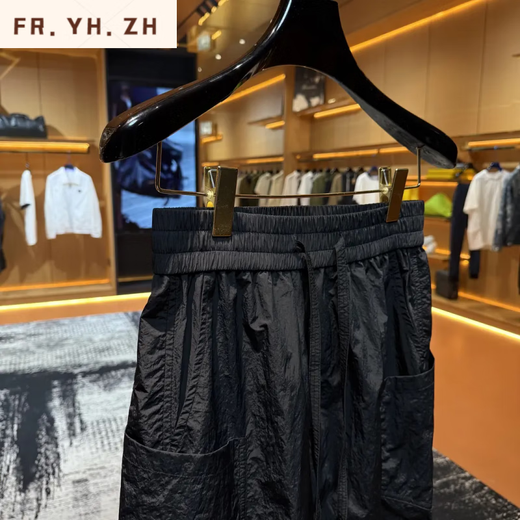 FR.YH.ZH「D6623」“黑武士清凉卫裤” 春夏简约潮流休闲排扣透气网孔卫裤 黑色【现货】 M (100-130斤)