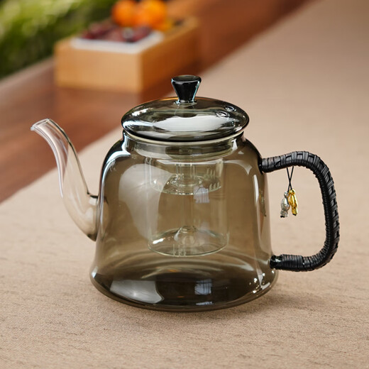 Full heat-resistant glass cooking one-piece lifting kettle tea kettle electric ceramic stove tea set around the stove to make tea household kung fu tea set ink Pisces kettle gray + Kangmi wood grain ceramic stove