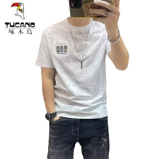 啄木鸟（TUCANO）t恤男士短袖T恤男新款潮流男装夏季满印休闲上衣青年体恤打底衫男 829短袖灰色 XL