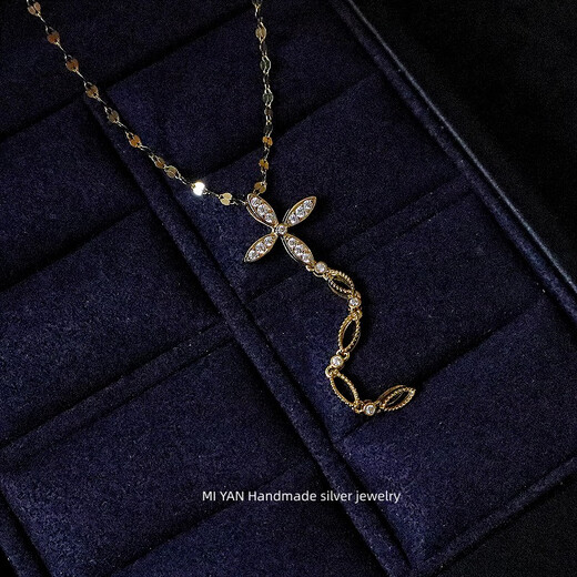Feiyu Italian light luxury jewelry 925 sterling silver K gold-plated cross pendant tassel Y-shaped necklace clavicle chain necklace tassel necklace