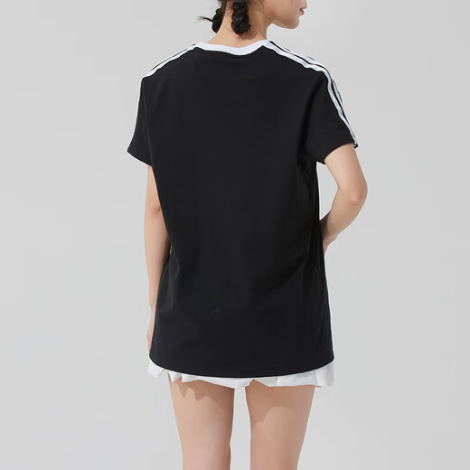 阿迪达斯 （adidas）女装运动套装25春季新款三条纹圆领短袖T恤直筒长裤运动裤 两件套 JY7612+JE1306 L