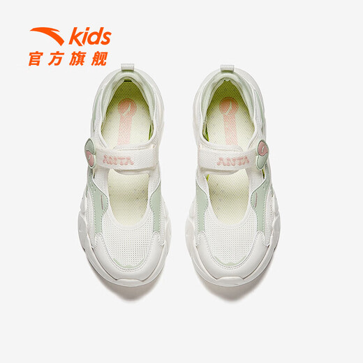 Anta children's sandals, girls' shoes, summer new Mary Jane frame outdoor beach shoes, ivory white/yocao green-3 35