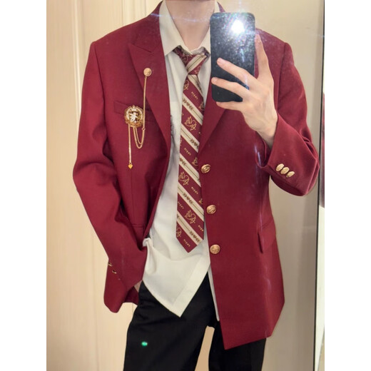 Xinghelai Japanese college style boys dk suit uniform jacket jk school supply sense red suit student handsome class suit shoulder pad suit black + white shirt navy blue tie + black suit L recommendation 110-125Jin Jin is equal to 0.5 kg