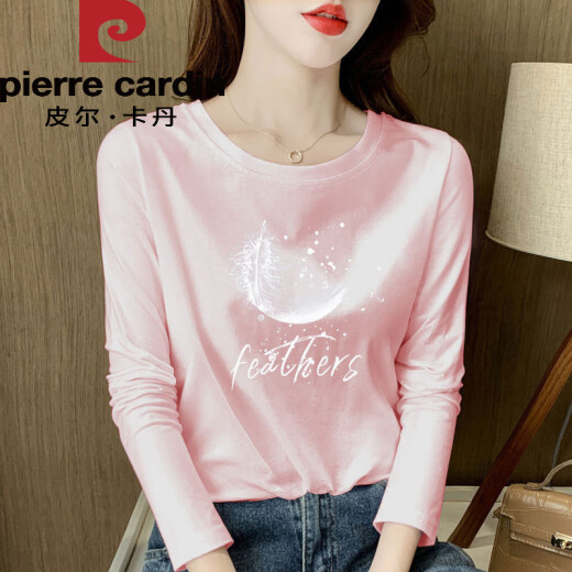 Camiseta de manga larga de algodón puro de Pier Cardin Combinado para mujeres con temperamento suelto que reduce la edad de la capa interna de la base de la edad, primavera y otoño 2025 nuevo Top H6195 White Pure Cotton Moded M (recomendado 80-105Jin [Jin equivale a 0.5 kg])