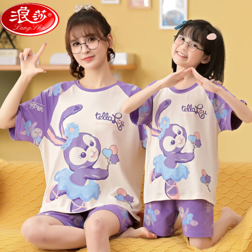 浪莎（LangSha）亲子母女睡衣纯棉夏季薄款短袖可爱卡通网红小女孩女童家居服套装 6624【纯棉 单套的】 M 14码125-135c60斤左右