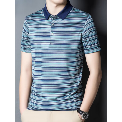 Seven Wolf (SW1960) Ice Seide T-Shirt Herren-Kurzärärmel-Sommer-Dünnstil Horizontal gestreiftes Oberteil Cool Silky Silky T-Shirt Polo Shirt SJ1503 rot 2xl 180 [155-170jin [Jin EqualS gib 0,5 kg]]