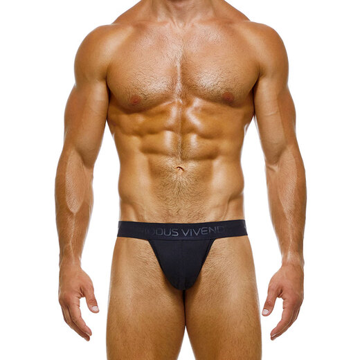 ModusVivendi men's thong cotton sexy low waist solid color sports U convex three-dimensional cutting 04211 black S