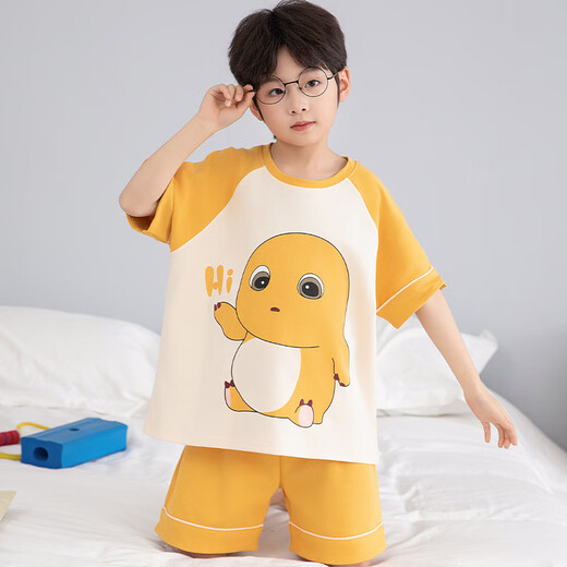 Yingge Ballad Pajamas Pajamas Summer Boy Pure Cotton Home Clothing Medium Big Children Big Boy Lindo Manga de manga de algodón de algodón completo Manga corta 695 [embarazada] Clase A Algodón completo 134 -143 Altura [16 Tamaño] 55-68Jin [Jin equivale a 0.5 kg]
