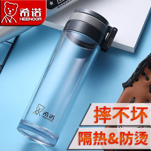 Heenoor Heenoor Verre tasse de thé à thé filtré épaissis épaissis pour hommes et femmes grande capacité tasse d'eau portable tasse en plastique extérieur tasse en plastique: 8076 gris foncé-530 ml + tasse de tasse de tasse de brosse 360 ​​ml-695 ml