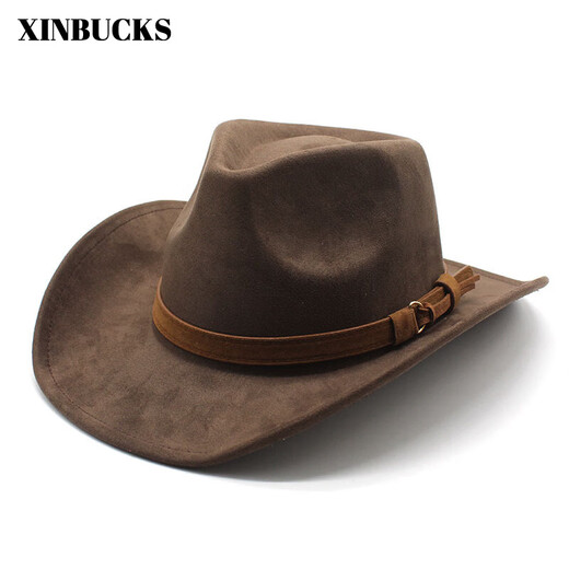 XINBUCKS Western Cowboy Hat Top Hat Men and Women European and American British Style Knight Hat Sun Hat Jazz Hat Ethnic Style Brown (Unisex) 57-58cm