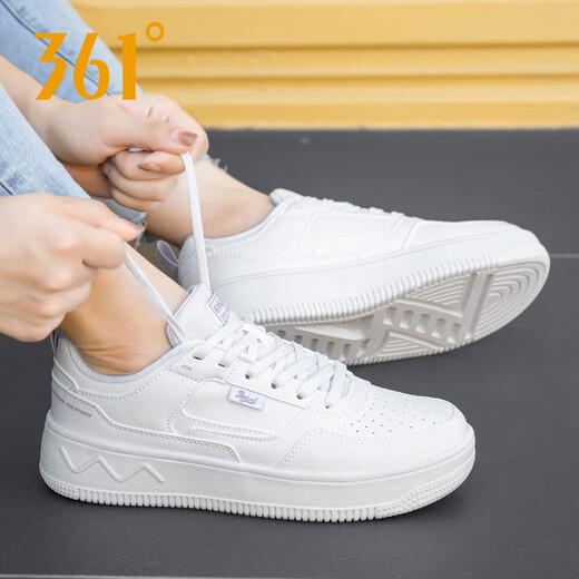 361 Chaussures pour femmes, nouvelles baskets décontractées en cuir d'été pour femmes, Femmes de style coréen respirant petites chaussures blanches, quatre saisons 6623 blanc / violet aginal 36