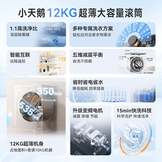 LittleSwan (LittleSwan) 12KG large capacity variable frequency fully automatic drum washing machine home appliance subsidy energy-saving steam disinfection and washing first-level energy efficiency TG120V098WDT drum