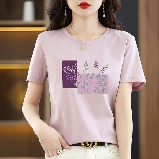 
Pierre cardin pure cotton short-sleeved T-shirt for women loose simple temperament age-reducing pink body. Shirt small shirt summer 2025 new top 6172 gray powder M 80-105Jin [Jin equals 0.5 kg]