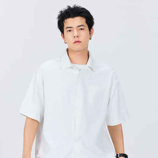 名创优品（MINISO）冰丝短袖衬衫男夏季新款舒适凉感透气日系百搭宽松衬衣 白 L