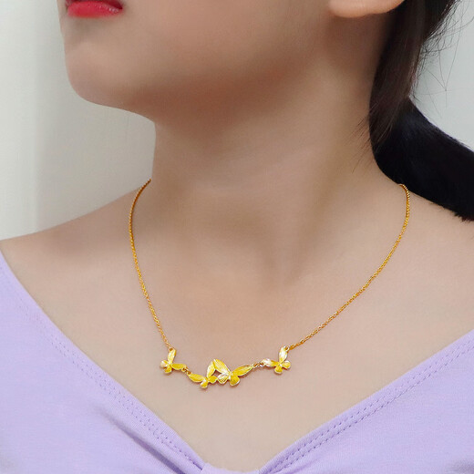 Ya Ge Vietnam Sand Gold Butterfly Necklace Women's Clavicle Chain Niche Gold Pendant Set Chain Wedding Jewelry Gift for Friends Butterfly Necklace