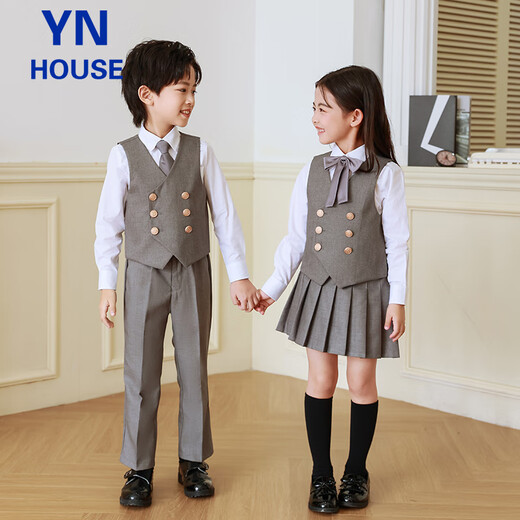 衣诺坊儿童西服马甲套装男童演出服灰色礼服 高级灰：马甲套装 130CM