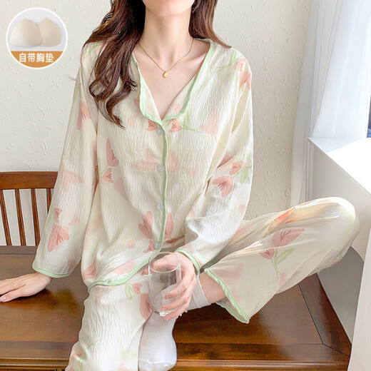 HUALIN FASHION带胸垫睡衣女长袖薄款家居服宽松两件套装 846#游园小象 175 L
