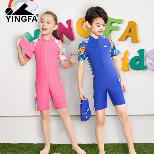 Yingfa new product children's swimsuit girl one-piece sun protection short-sleeved swimsuit boy baby middle and large Y0359 floral/pink (girls) 170 4 yards (height 90-100CM/weight 15-