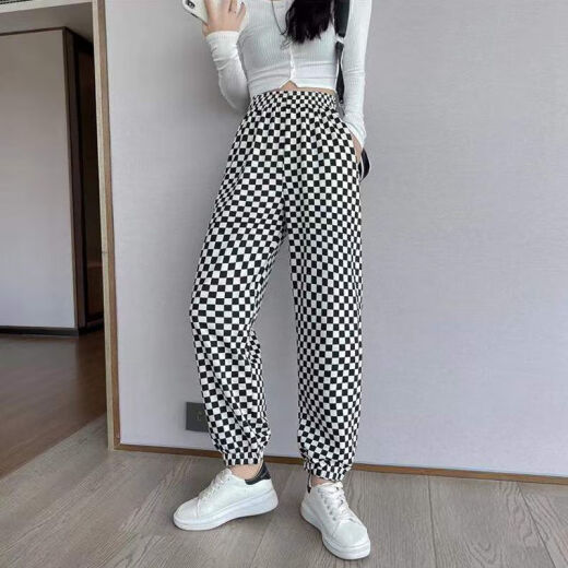 
RONGXITU Lauaird large size slim sports pants for women loose casual foot 2025 spring and summer style spring and autumn style checkerboard XL 12140Jin [Jin equals 0.5 kg]