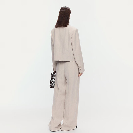 AUM (AUM) Easy Suit AUM AUM 2025 Summer New Style Short Blazer Straight Pants Women Gray Top S