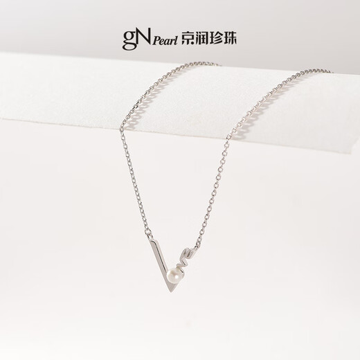 Jingrun S925 silver 34mm white pearl V-shaped hanging chain fashionable and versatile jewelry 3-4mm 40+2+3cm