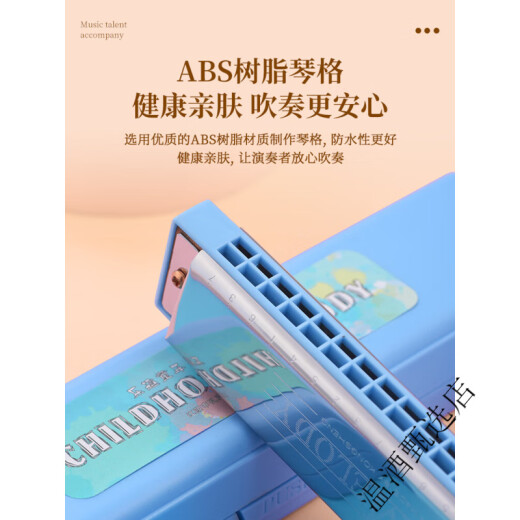 孔声正品口琴24孔复音c调初学者学生入门儿童男女自学专用口风琴乐器 24孔复音C调-蓝色+原厂配置【音标款】