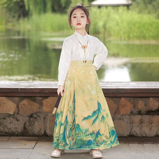 德骊嘉马面裙春天女童2025新款儿童女装汉服春款中秋节改良古装春季长袖 2677月白蓝[马面裙+2662上衣] 110