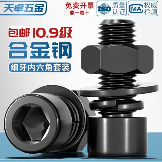 Tianzhuo Hardware Grade 10.9 Fine Thread Hexagon Screw and Nut Flat Washer Set MM8*1M10*1.25M12M14-M22M24x2 M14*1.5*50 Full Thread 2 Sets