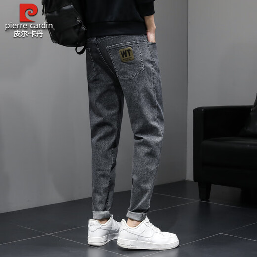 皮尔卡丹（pierre cardin）牛仔裤男夏季薄款弹力百搭青年修身小脚休闲潮流韩版春夏长裤 蓝灰844 28