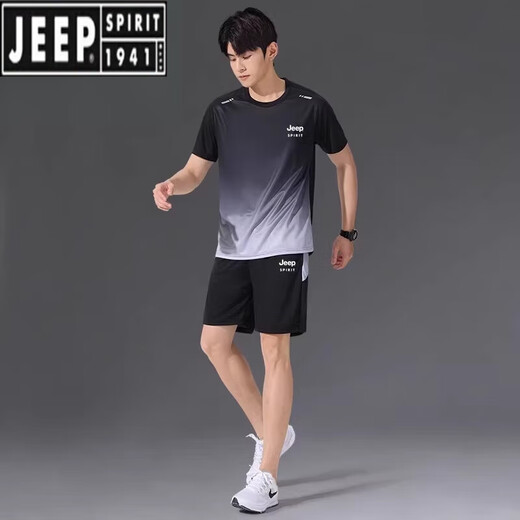 Jeep Spirit Sports Ice Silk Supt Fort-Forted Fot Shirt Mens Mensh's Chem's Dry Comploy Comploed Comse Comse Summer Jersey Basketball Badminton Forment JP-9901 Черный и серый костюм m