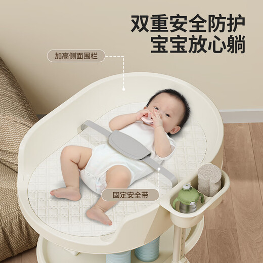 Trimigo Diaper Table Baby Care Table nouveau-né couches de couches pour bébé rangement de rangement de salle de bain Baby Rackage de rangement trois-en-un-un lait blanc [rack de jouets + lavabo + rangement à double couche