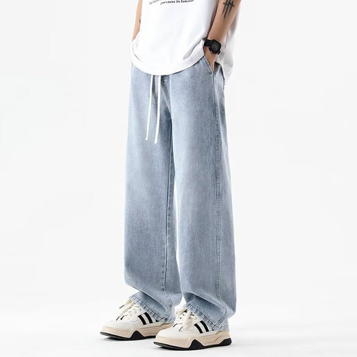 画枕眠（HUAZHENMIAN）美式高街复古工装牛仔裤男阔腿宽松直筒微喇vibe裤子2025夏季新款 黑色 D759 XL