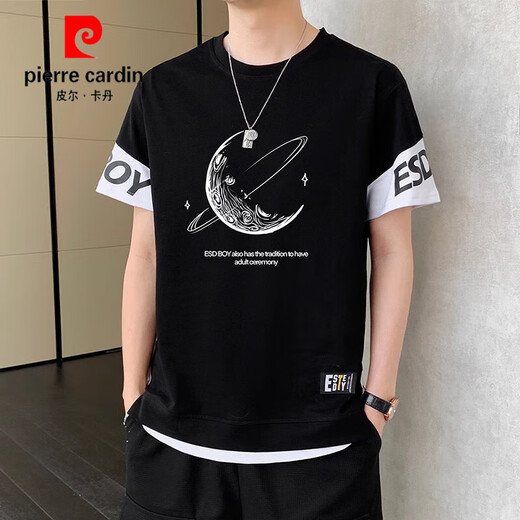 Pierre Cardin Camiseta de manga corta Hombres 2025 Summer Fino Round Round Neck Top Casual Malyved Top 9196 Negro 3xl (aproximadamente 160-180 Jin [Jin iguala 0.5 kg] portátil)