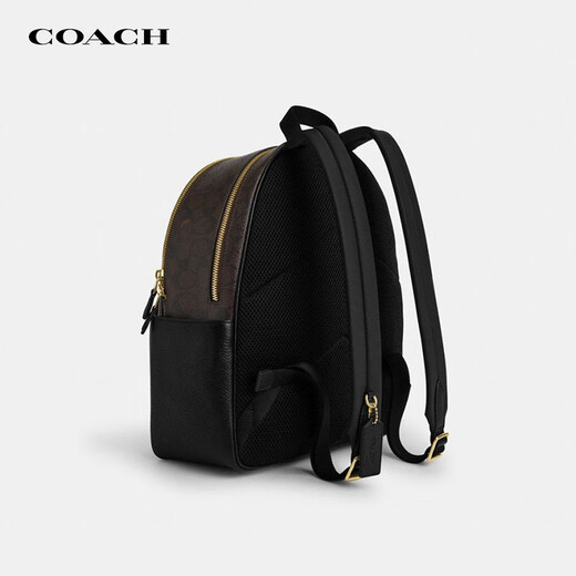 COACH Women's Bag Court 27 Classic Presbyopia Canvas and Pebbled Leather School Bag Backpack Gift for Girlfriend New Dark Brown