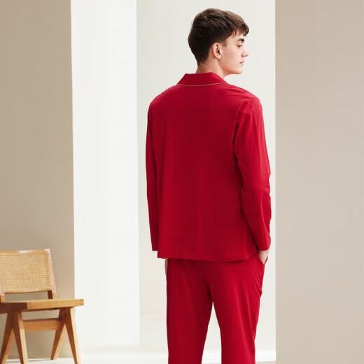 Fenteng Spring and Autumn Couple Red Pajamas Men's Long Sleeve Wedding Zodiac Year Newlywed Suit Big Red Single Men's Style 4XL
